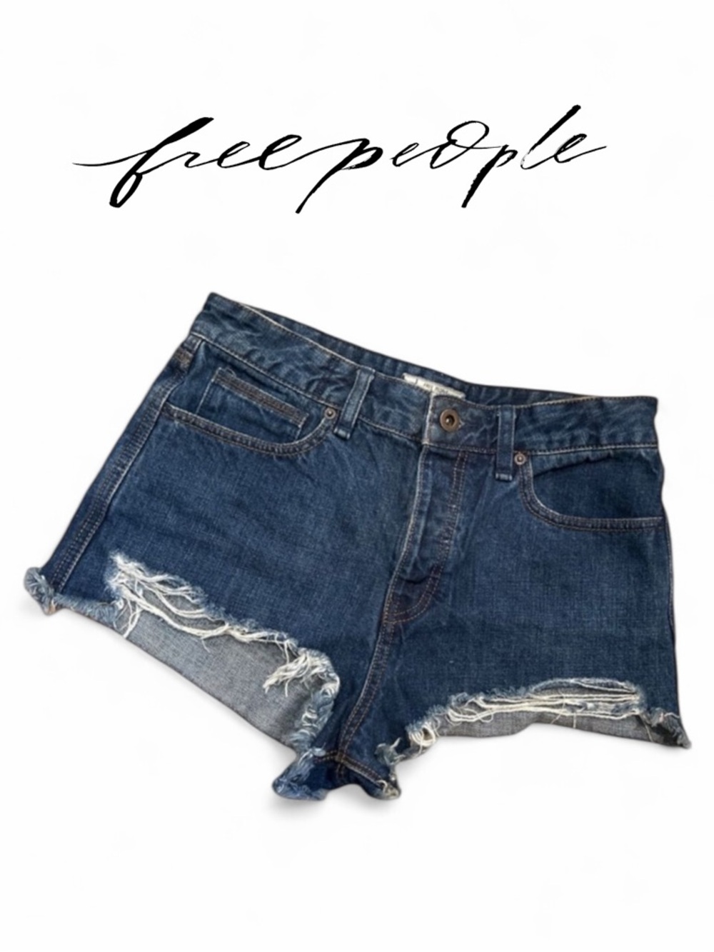 Free People Loving‎ Good Vibrations High Rise Distressed Jean Shorts - Size 28